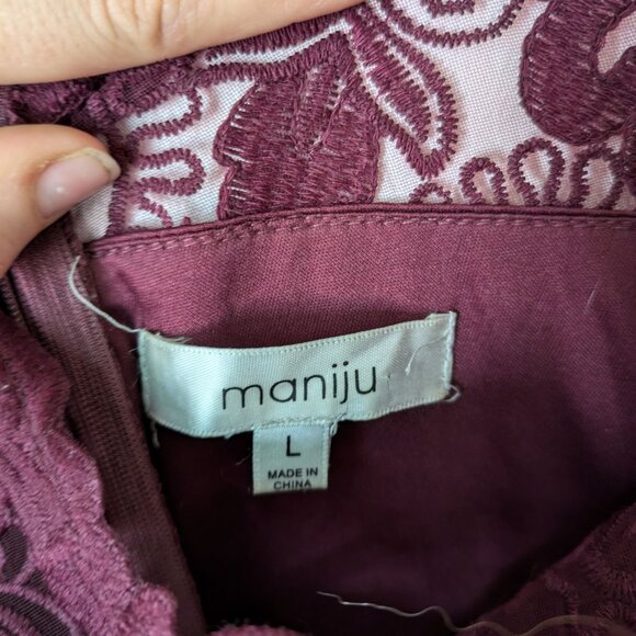 Burgundy Formal Sheer Dress L Large Bridesmaid Prom Wedding MANIJU - Picture 3 of 8